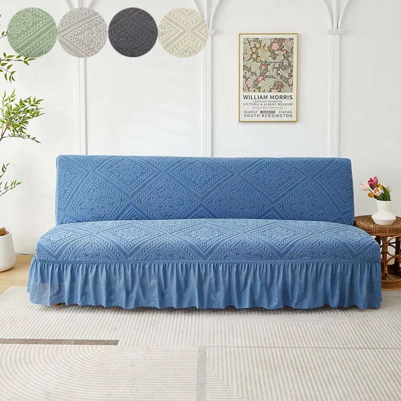 Stretch Armless Vintage Embossed Pattern Full-Cover Sofa Cover, Sofa Couch Covers, Universal Fit for Foldable Sofa Beds, All-Season Use, Ideal for Pet-Owning Households