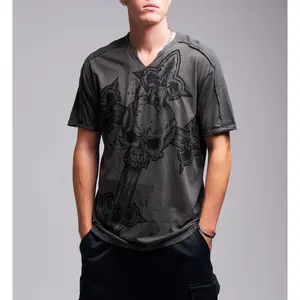 Affliction Men's T-shirt Cross Slit Neck Tee