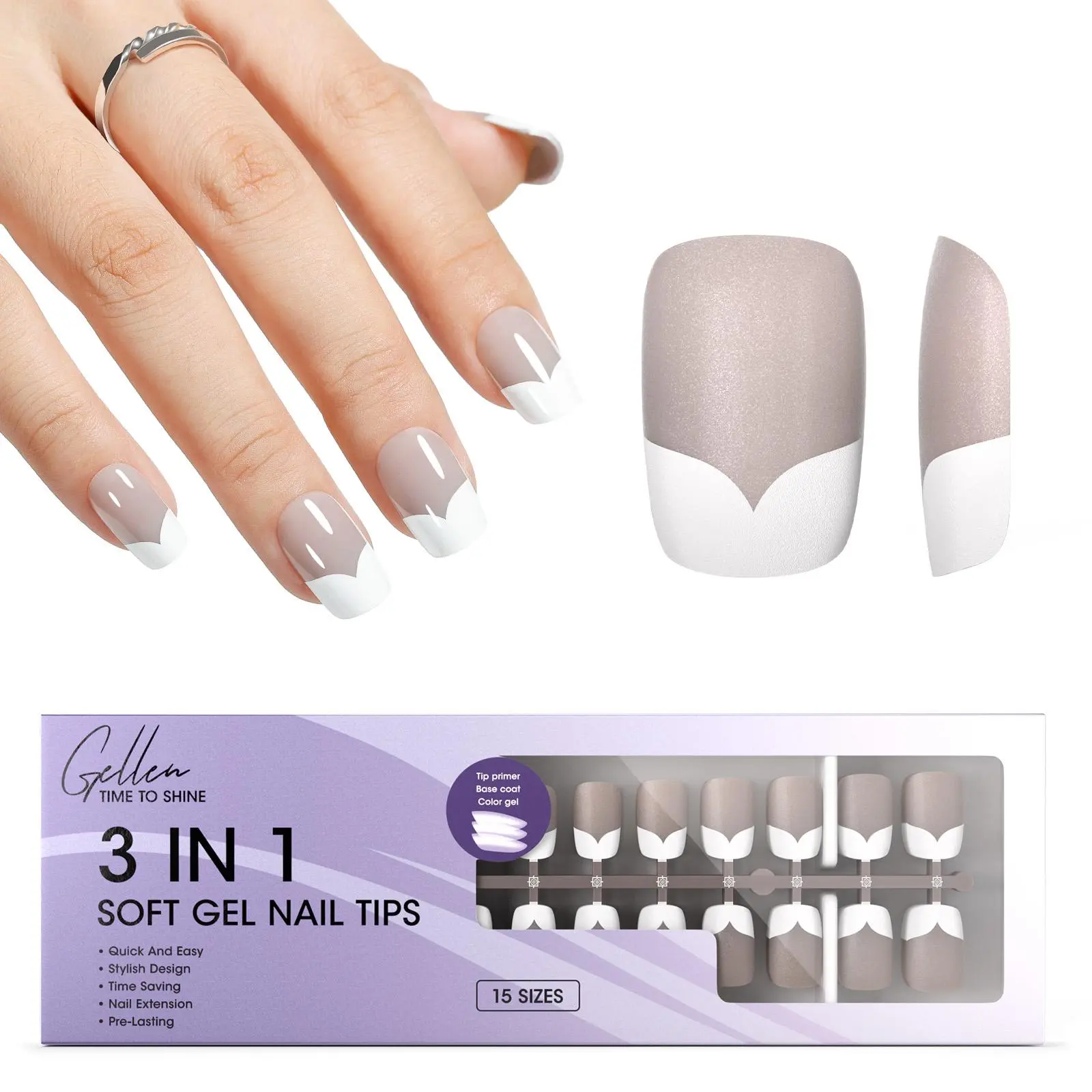 V Gray French Nail Tips