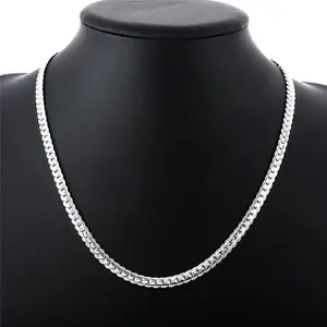 925 Sterling Silver plated Fashion Necklace 5MM Chain Jewelry Flat Cuban Curb Chain Gift for Men Women Decoration Silver Convenient