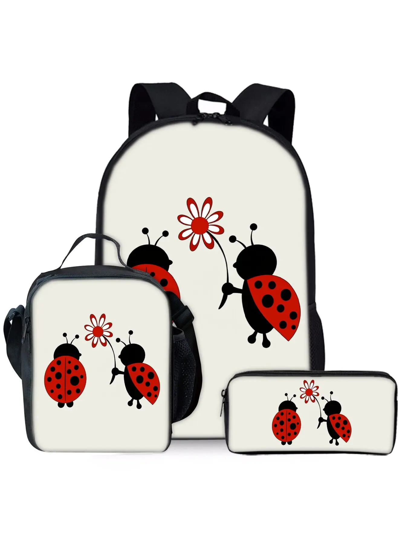 Beetle print backpack three piece set includes lunch bag and pencil case