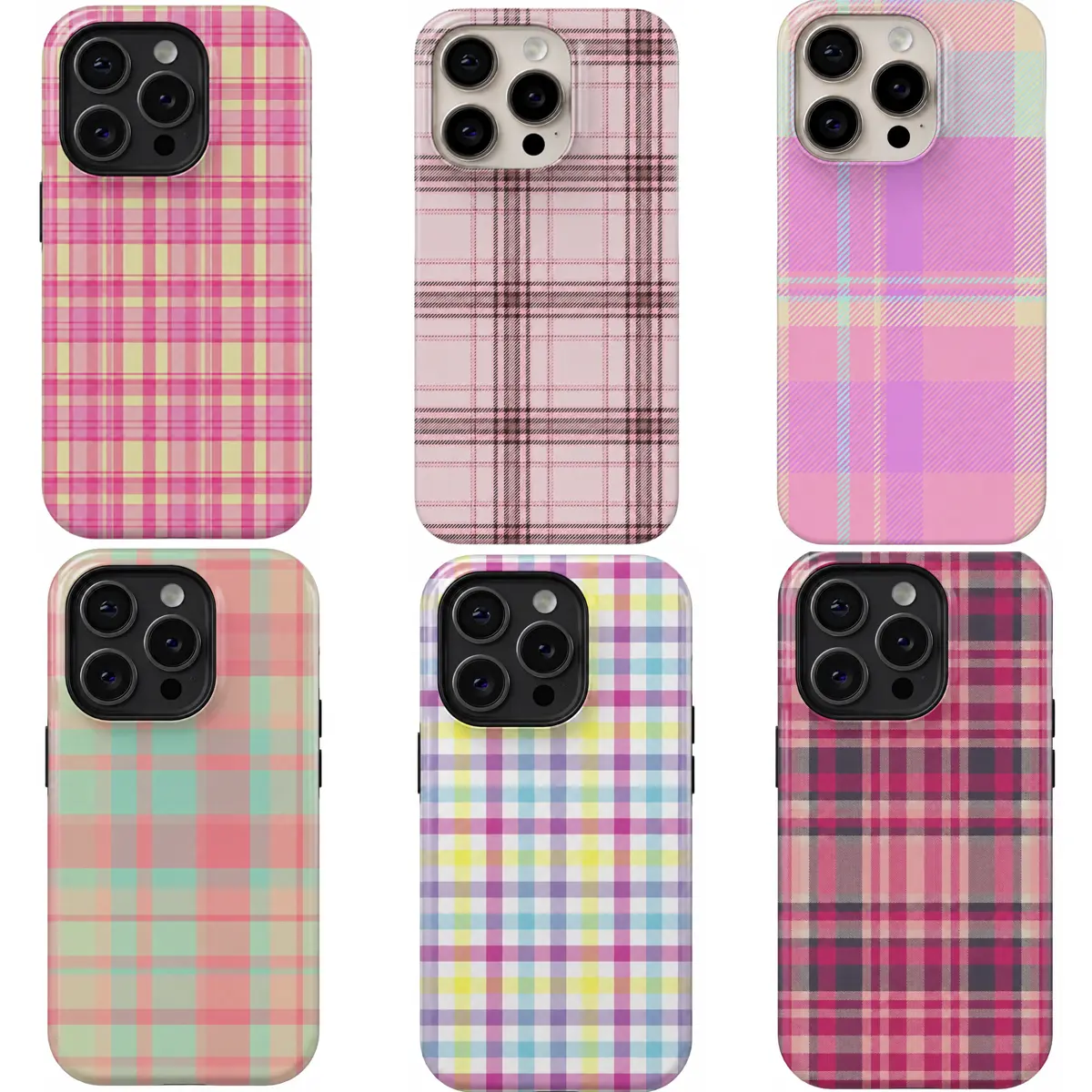 Y2K Pastel Tartan Plaid Phone Case Vintage Soft Color Checkered Pattern Aesthetic Shockproof Protective Cover