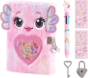 Pink Diary for Girls with lock and keys, Kids Journal School Travel Notebook Gift Set for Writing and Drawing,Multicolored Pen, Stickers, Birthday Gift for Girls ages 6-8
