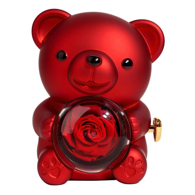 [Necklace Included]Cute Teddy Bear with Preserved Rose -A Real Rose Flowerin Bear with Elegant Gift Box -Romantic Gift for Her in Mother's Day, Weddings, Anniversaries, and Bridal Showers,Christmas and Valentine's Day gifts