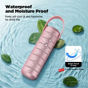 Cute Pill Dispenser with 7 Large Compartments, XL Waterproof Daily 7 Day Weekly Pill Organizer with Wide Opening for Easy Use, Premium Stylish Aluminum Pill Box with Silicone Handle for Travel, Portable Bpa-Free Pill Container