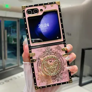 High-End Square Butterfly Phone Case with Stand, Aurora Butterfly Design, Protective, Stylish & Aesthetic, Gift for Girls, Fits Samsung Galaxy Z Flip 4/Z Flip 3  Z Flip 5/Z Flip 6 zflip7, Cover