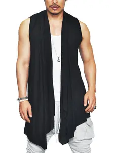 COOFANDY Men's Ruffle Shawl Collar Cardigan Sleeveless Open Front Sleeveless Kimono Vest