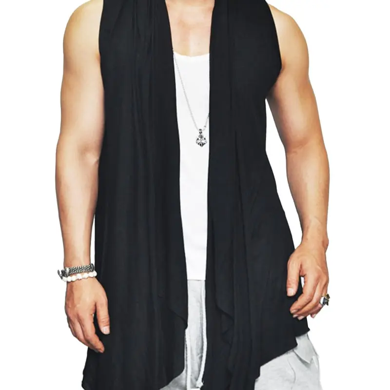 COOFANDY Men's Ruffle Shawl Collar Cardigan Sleeveless Open Front Sleeveless Kimono Vest