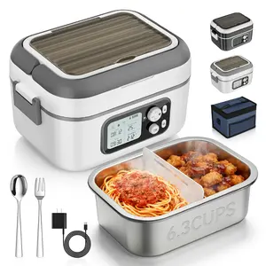 Yofidra Cordless Heated Lunch Box, 24000mAh 100W Electric Lunch Box with Smart Timer, 6.3-Cup Super Large Lunchbox for Men & Women, Portable Food Warmer with Insulated Bag for Outdoor/Office, Black Tableware Stainless Steel
