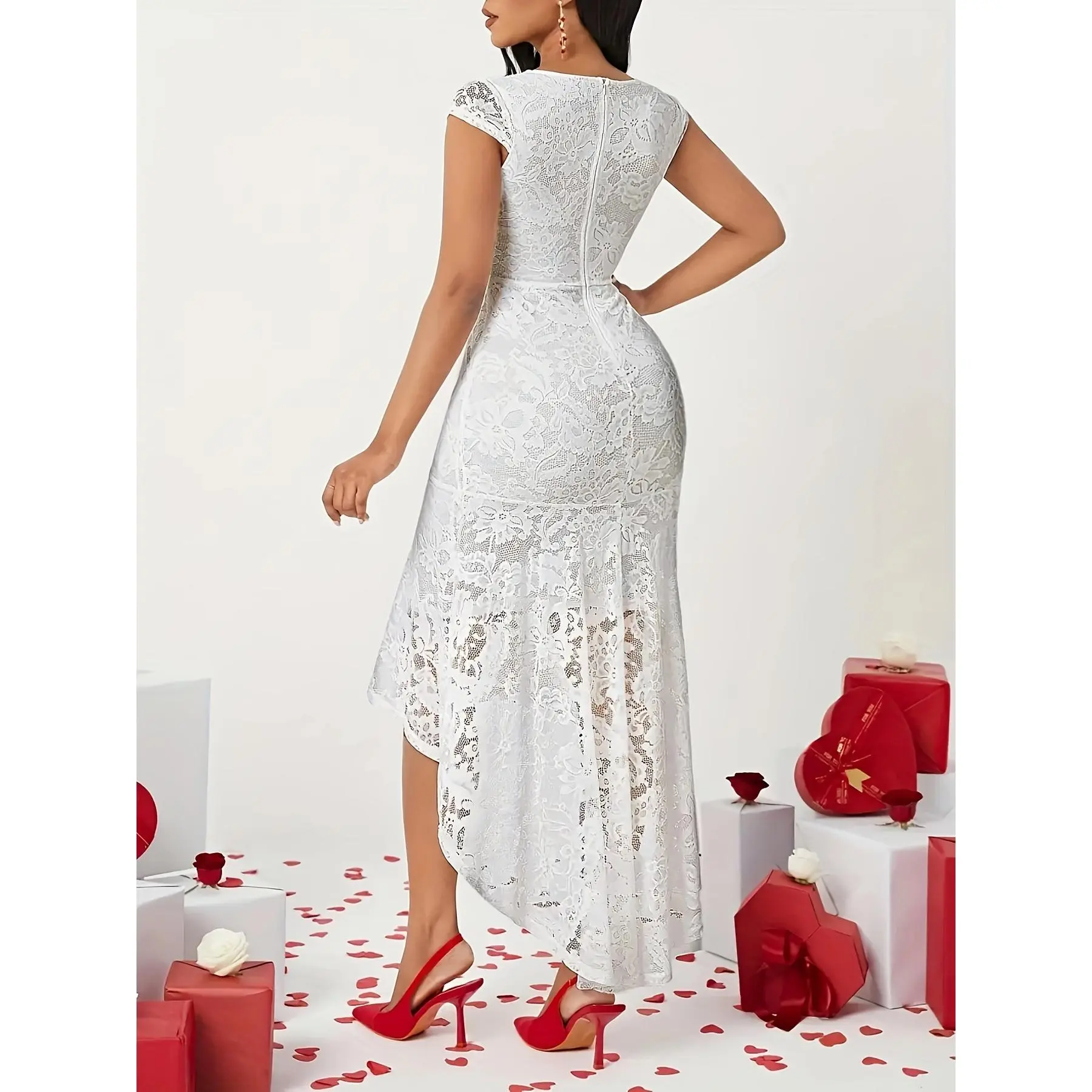 2026 Women's Casual Comfortable Versatile Dress for Spring, Summer, Autumn, Vacation, and Daily Wear, Lace Mesh Evening Formal