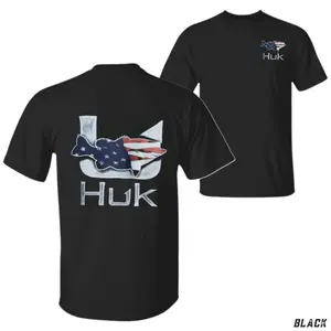 Huk Fishing Flag T-Shirt, Patriotic American Flag Fish Graphic Tee, Soft Cotton Shirt for Anglers, Outdoor Lifestyle Apparel for Men, Summer Gift for Fisherman Dad-DK.X