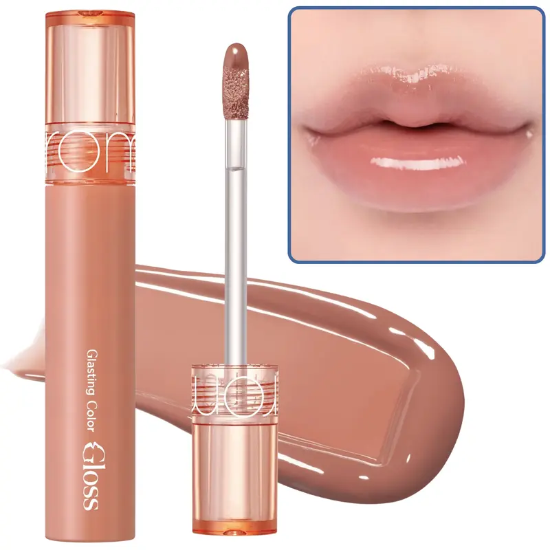 rom&nd Glasting Color Gloss 02 Nutty Vague - Moisturizing Plumping Glow Lip Gloss - Authentic Korean K-Beauty Makeup 4g, romand
