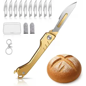 Bread Lame, Sourdough Scoring Tool with 10  - Folding & Extractable Bread Scorer  for Homemade Bread, Sourdough Slashing, Baking Tools Kit, Includes Protective Cover&Portable