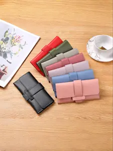 Women's Fashion Wallet, Faux Leather Long Trifold Handbag, Stylish Flip Cover Coin Purse, Multi-Functional Snap Card Holder, Trifold Wallets, Durable Fashion Wallet