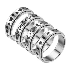 Rotatable titanium steel ring star and moon love couple ring men and women daily wear gift