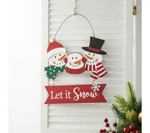 Glitzhome 12.75"H Wooden Christmas Snowman Family Wall Decor