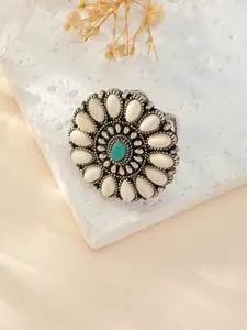 Vintage Fashionable Turquoise Texture Decorated Cuff Ring, 2024 New Style Jewelry for Party, Daily Clothing Decor, Trendy All-match Clean Girl Jewelry for Birthday Gift