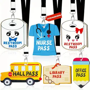Durable Classroom Hall Passes for Teachers, 6-Piece Set, Ideal for Student Management & School Supplies, Includes Bathroom & Library Access