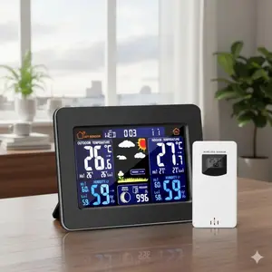 Digital Color Weather Station with Wireless Outdoor Sensor, Indoor Outdoor Temperature Humidity Monitor, Barometer, Alarm Clock, Moon Phase, Time Date Display, Forecast. Perfect for Home and Office Use.