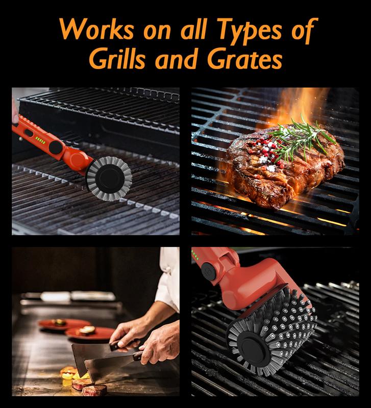 LFMUFNO Electric Grill Brush, Safe BBQ Brush for Grill & Heavy Duty BBQ Grill Brush with Stainless Steel,Safe Grill Accessories,Stainless Grill Grate Cleaner,Charcoal Grill - Gifts for Grill Men/Dad (Red)