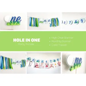 Hole in One Golf Birthday Bundle – High Chair - Photo Banner - Cake Topper