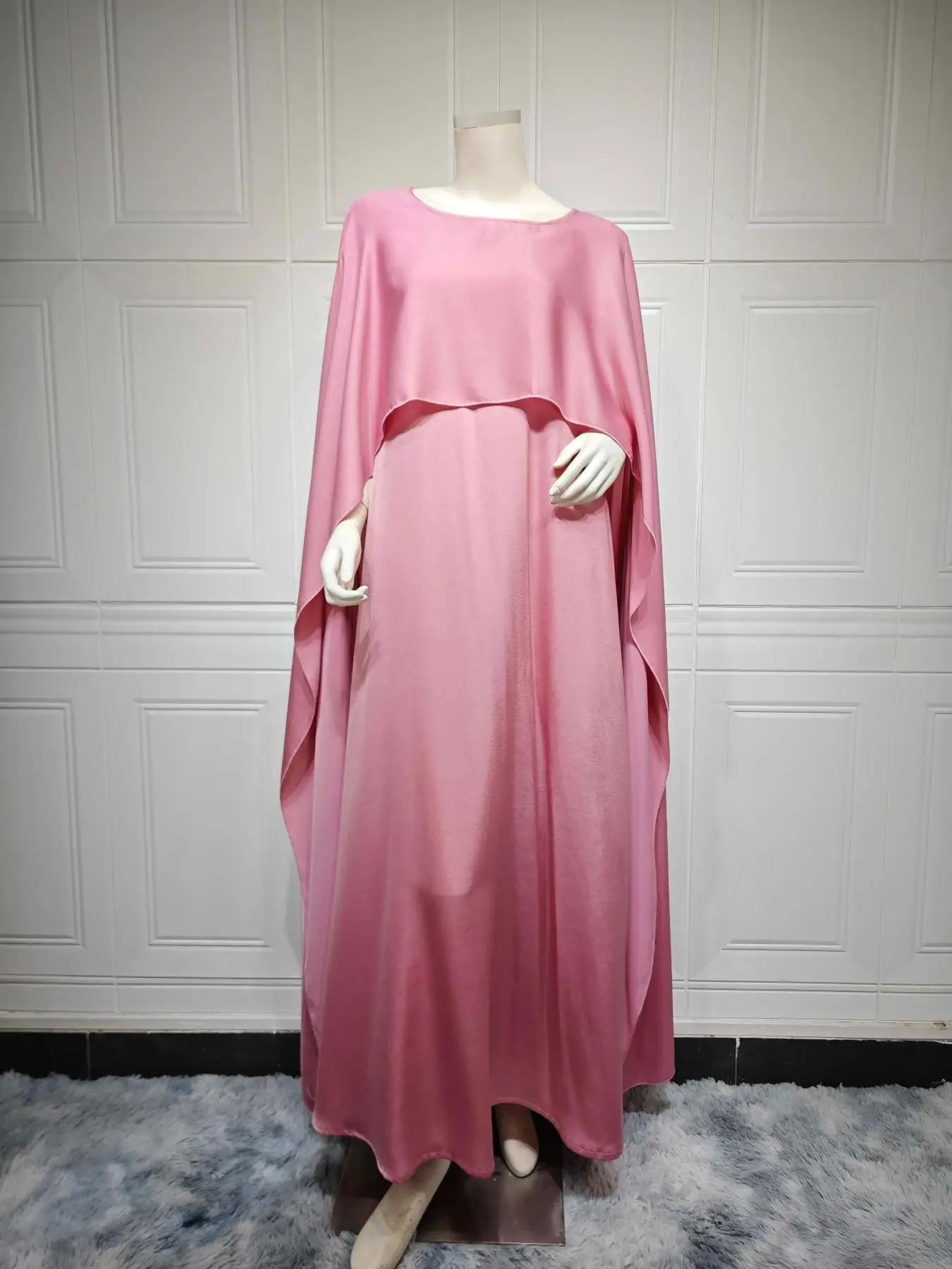 Women's Solid Color Two-piece Chiffon Abaya Dress, Modest Fashion Casual Round Neck Long Sleeve Dress for Daily Outdoor Wear, Ladies Islamic Clothing