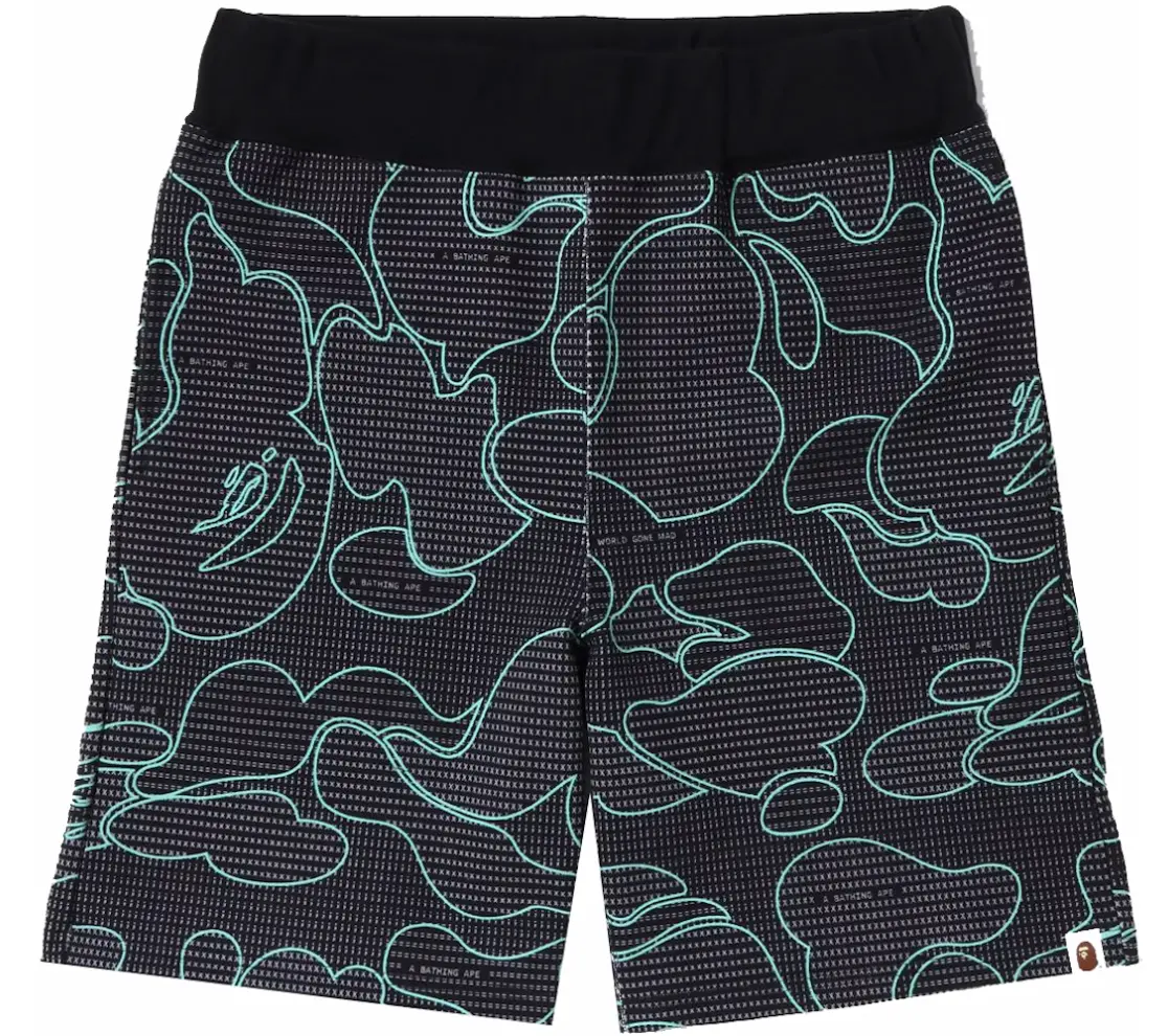 Bape Code Camo Black Sweat Shorts Size Large
