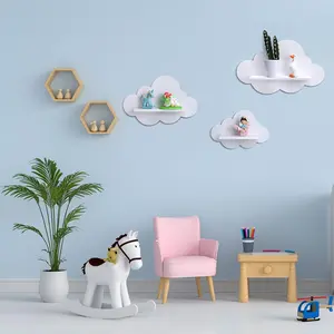 PVC cloud wall shelf for home children's room doll display rack, solid wood wall-mounted background wall decorative rack