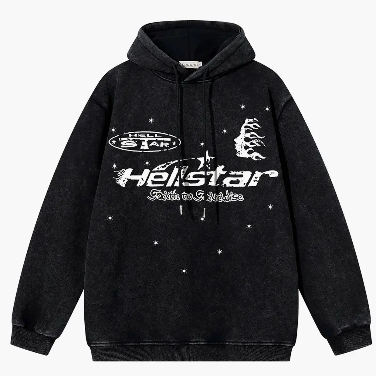 Men's Retro Washed Tie-Dye Flame Letter and Star Print Long Sleeve Hoodie, Fall Winter New Fashion Casual Versatile Hat Shirt Jacket JTZ