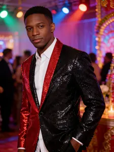 Men's Two-Tone Sequined Suit Jacket, New Trendy Long Sleeve Party Coat, Perfect for Various Events, Stylish Evening Wear, Fashionable Outerwear