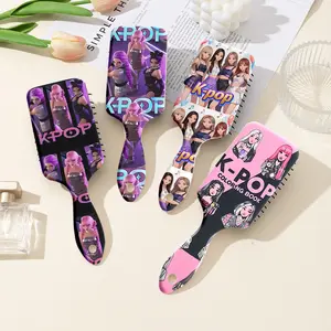 K-pop girl group themed patterned cushion comb for scalp massage, hair smoothing, and styling.