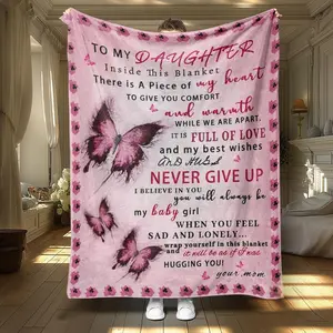Letter & Butterfly Pattern Blanket, 1 Count Soft Warm Throw Blanket, Air-Conditioned Room Blanket, Warm Nap Blanket For Home Office Travel Camping