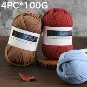 Chunky Polyester Yarn 4-Pack, 100g Each, Variegated T-Shirt Yarn for Crocheting and Knitting, Soft Fabric Yarn for DIY Baskets, Bags, Blankets, Hats, Toys, Scarves - Diverse Colors