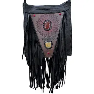 HHHappinessLeatherworks Handmade Leather Handbag Crossbody Embellished with stone inlays, Made with premium top grain leather