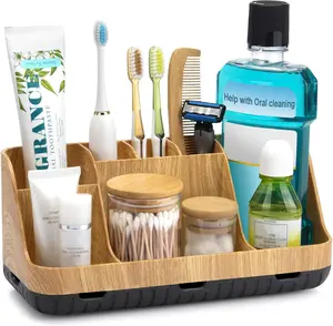 Bathroom Organizer & Storage • Detachable 7-Slot Toothbrush & Toothpaste Holder • Fits Kids Electric Toothbrushes • Drainage Design Countertop Vanity Organizer for Bathroom Accessories