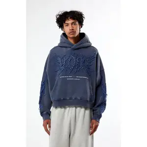 Pacsun Men's BlueÂ Void Raw Applique Cropped Hoodie
