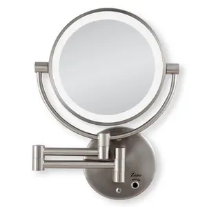 Lighted Wall Mounted Makeup Mirror – Cordless LED, 5X/10X Magnification, Hinged Arm with Sleek Decor and Ring Light mirror Lighted Magnifying Makeup Mirror