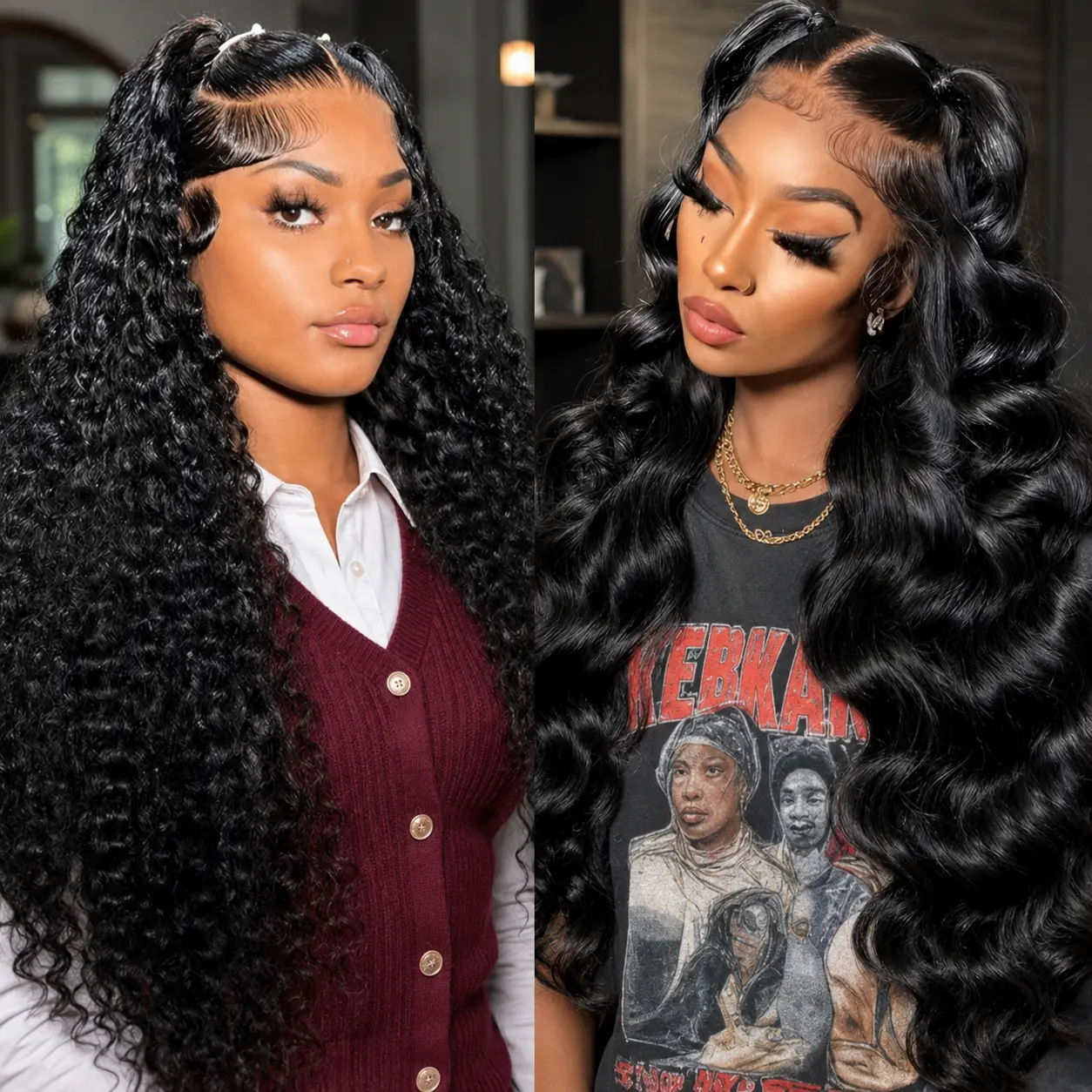 [Live Combo sale 22-30 Deep+22 Body] buy 1 get 2 wig" 2Pcs 13x4 HD Lace Front Human Hair Wigs, Deep Wave Wig 22-30 Inch + 22 Inch Body Wave Wig, Pre Plucked Transparent Lace, 180 Density Wigs for Black Women wig pre