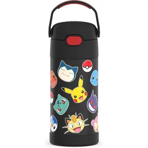 THERMOS FUNTAINER Water Bottle with Straw - 12 Ounce - Kids Stainless Steel Vacuum Insulated Water Bottle with Lid, Pokémon Thermos