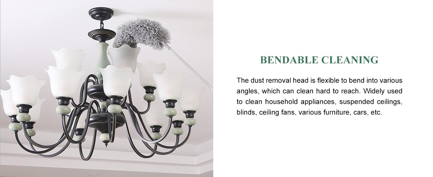 [New Deal] Extra-Long Dusters with Extension Pole 100-inch for Cleaning, Bendable Microfiber Head Washable Ceiling Fan Duster for High Ceilings