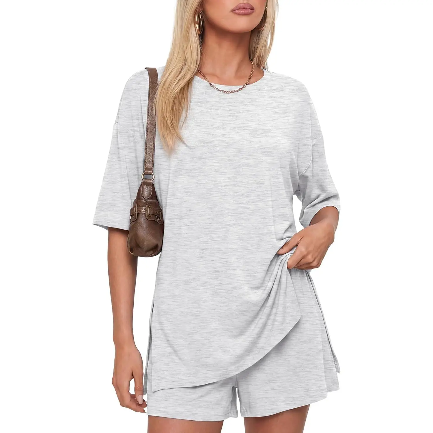 Women's 2 Piece Lounge Set Short Sleeve Boxy T-shirt & Shorts Comfywear Summer Pajama Set Loungewear SetGift..