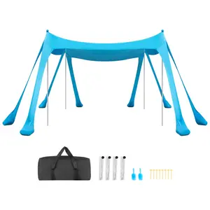 【DealsForYouDays】VEVOR Beach Tent Sun Shelter, UPF50+ Sun Protection, 6.6 ft Tall, 10 x 10 ft, Easy Pop Up Beach Canopy with Sandbags, Stability Poles, Sand Shovels, Portable Shade for Family, Camping, Fishing, Blue
