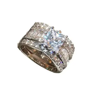 Vintage 10K White Gold 3ct Moissanite Ring set S925 Sterling Silver Bijou Engagement Wedding band Rings for Women men Jewelry
