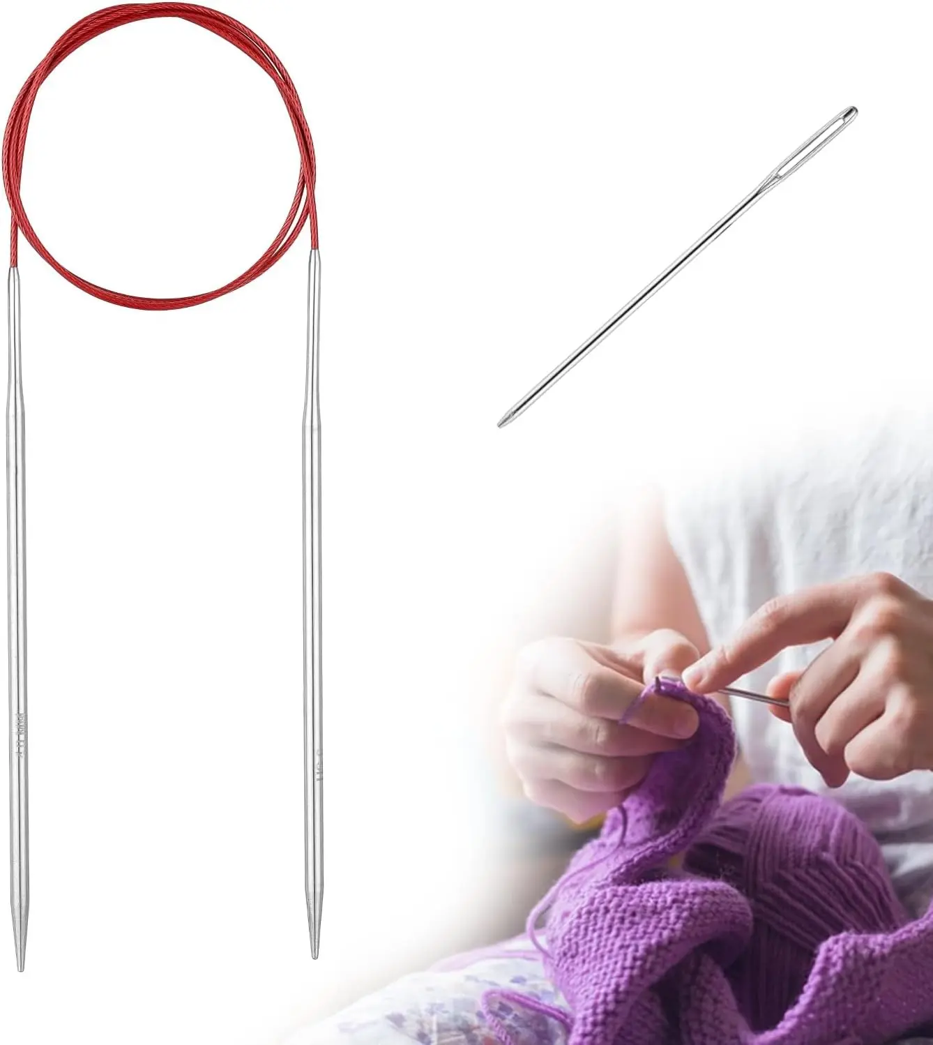 Circular Knitting Needles 40 inch (100cm) Stainless Steel Long Needles for Adults Beginners, Flexible Cord for Sweaters Blankets Socks, Size US 6 (4mm) Lightweight Smooth Tips Magic Loop Gift