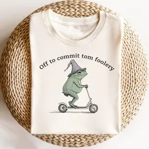 Off to Commit Tom Foolery Tee, Frog T-Shirt, Meme Cringe Funny Dumb Shirts Weirdcore Tee Gamer Fantasy Cute Gen Z Graphic Weird Wizard Magic Scooter