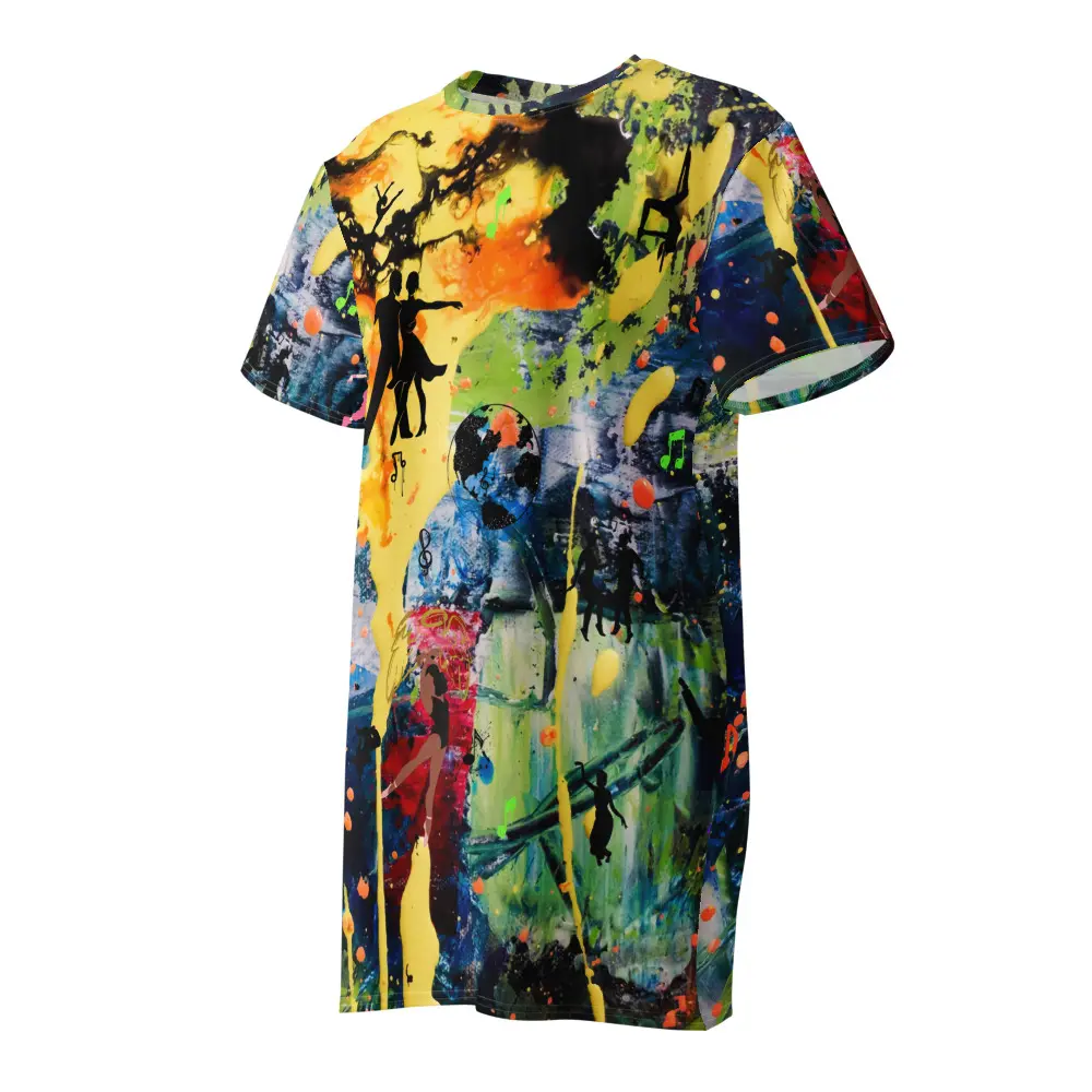Women's T-Shirt Dress in Heavyweight Cotton Spandex, Casual Graphic Print Short-Sleeve Stretch Fit, Shortsleeve, Fitted, Fabric, Tshirt, Elastane, Round Neck, Stretch Blend, Soft