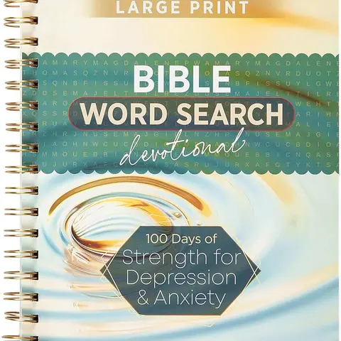 100 Days of Strength Bible Word Search Devotional - Metallic Coil Flip Smoothly Word Puzzle Prayer Book for Depression & Anxiety Relief, Scripture Memory & Inspiration, Large Print, Religious