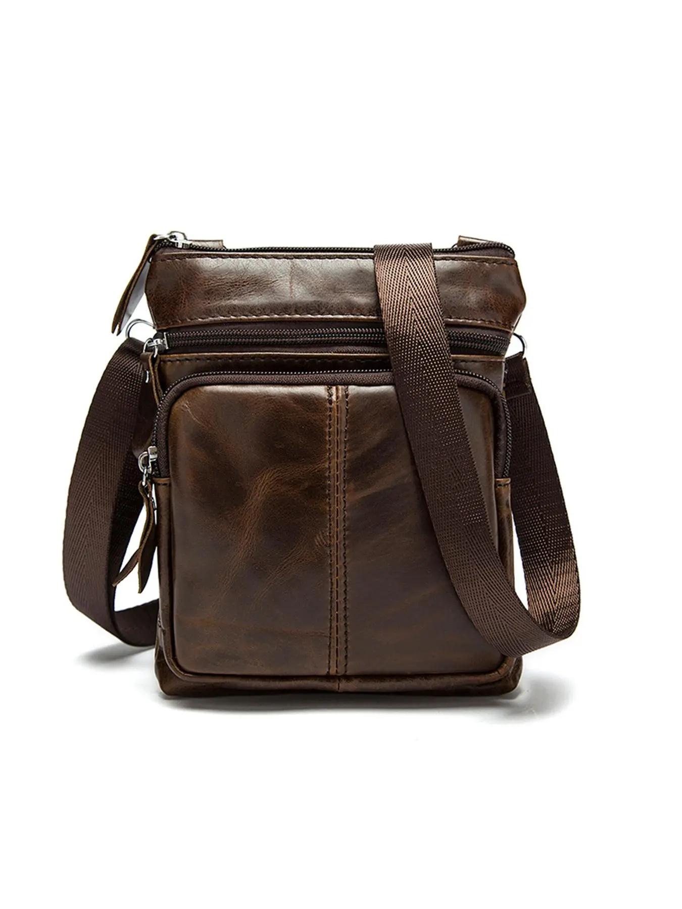 Men's Vintage Leather Crossbody Bag, Casual Solid Color Shoulder Bag with Adjustable Strap, Multiple Compartments, Durable Crossbody Bag for Daily Used, Fashion Crossbody Bag, Stylish Crossbody Bags