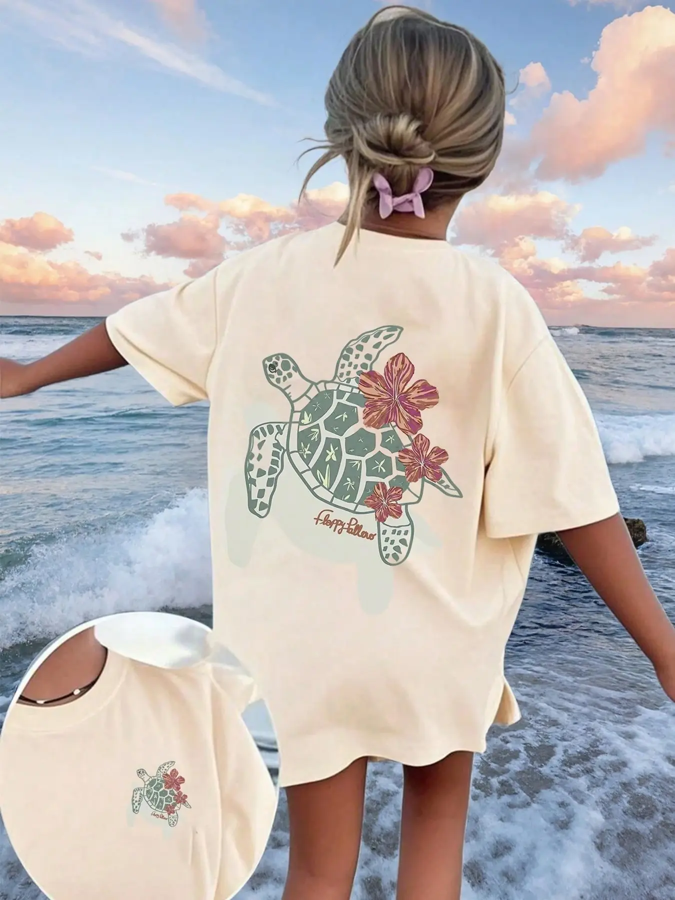 Women's Turtle Print Short Sleeve Round Neck Summer T-Shirt, Loose Fit Baggy Comfortable Youth Campus Fashion, Casual Street Style Daily Wear, Streetwear Everyday, Casual Tee Tops