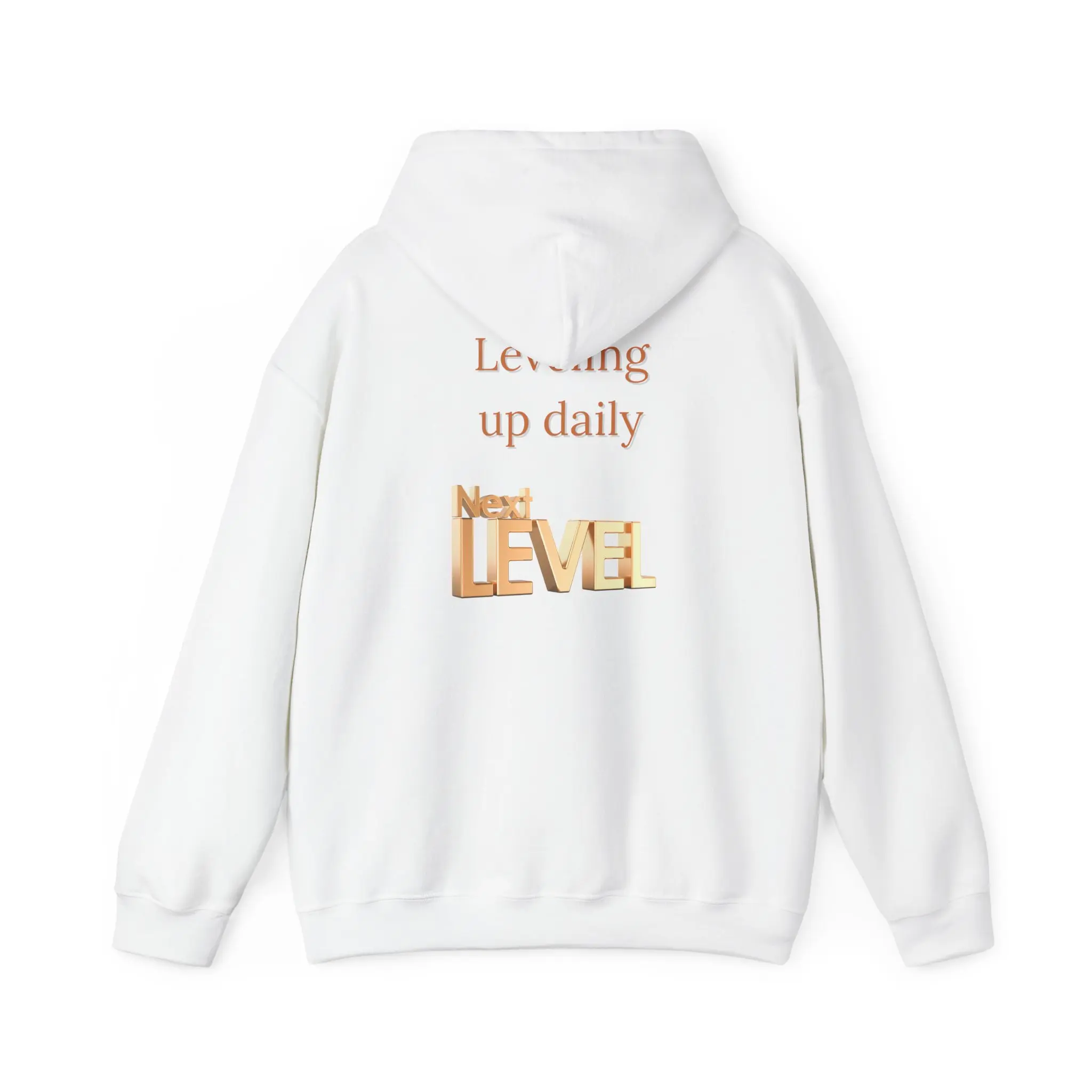 Unisex Heavyweight Hooded Sweatshirt, Casual Cotton Blend Pullover with 'Leveling Up Daily' Motivational Graphic, Cold Wash, S